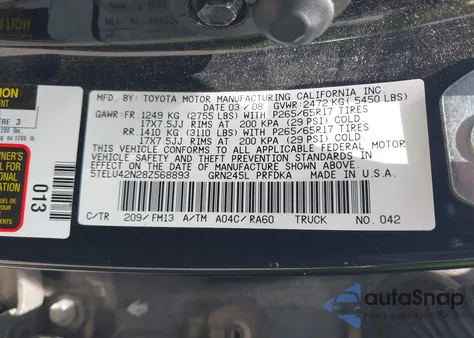 2008 Toyota Tacoma Base V6 from USA, damaged, VIN 5TELU42N28Z568893